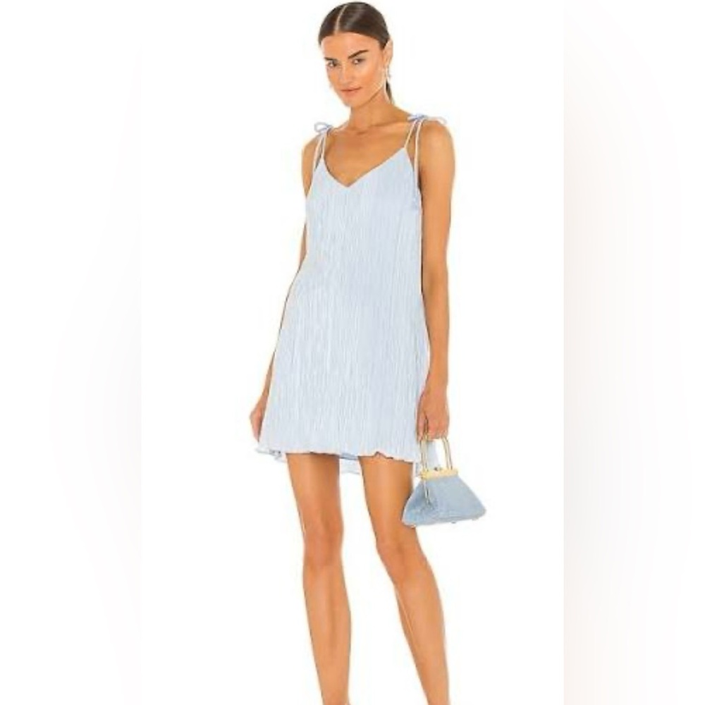 Dannijo Revolve Reformation Mini Pleated Tie Strap Slip Dress Blue Small